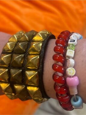 Unisex Handmade Leather Gold Pyramid Stud Leather Bracelet - Fashion Accessory